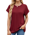thumbnail image 1 of Joyutrip Women Rolled Short Sleeves Solid Color Round Neck Causal Tee Shirt Summer Top, 1 of 5