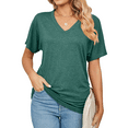 thumbnail image 1 of Joyutrip Women Short Sleeves V Neck Solid Color Side Ruched Tunic Shirt Top, 1 of 6