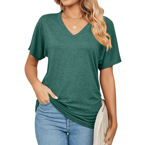 Joyutrip Women Short Sleeves V Neck Solid Color Side Ruched Tunic Shirt Top