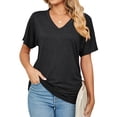 thumbnail image 1 of Joyutrip Women Short Sleeves V Neck Solid Color Side Ruched Tunic Shirt Top, 1 of 6