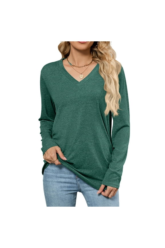 Women V Neck Long Sleeves Solid Color Ruched Tunic Top