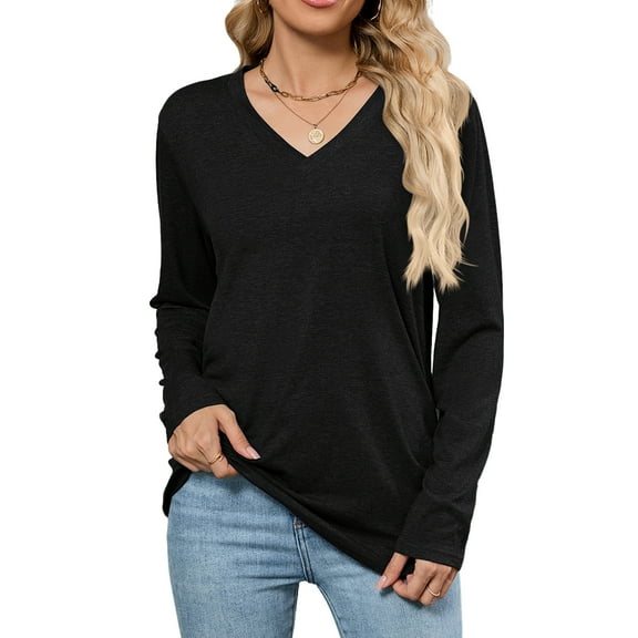 Joyutrip Women V Neck Long Sleeves Solid Color Ruched Tunic Top