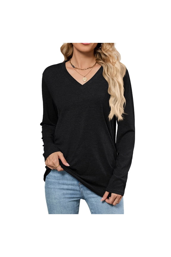 Women V Neck Long Sleeves Solid Color Ruched Tunic Top