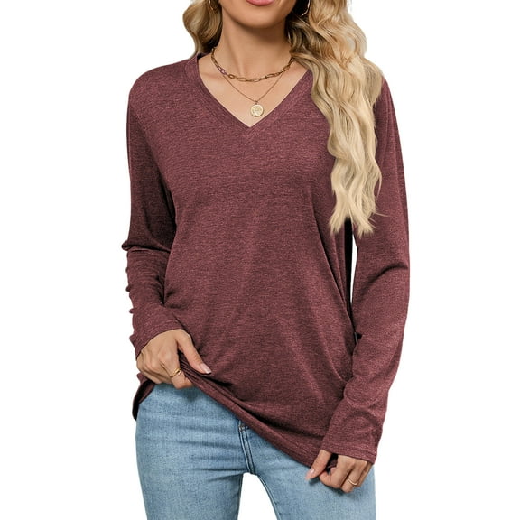 Joyutrip Women V Neck Long Sleeves Solid Color Ruched Tunic Top