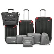 Joyway - 10 Luggage Sets ABS Hardside Spinner Luggage - (20", 24", 28")-Black + red