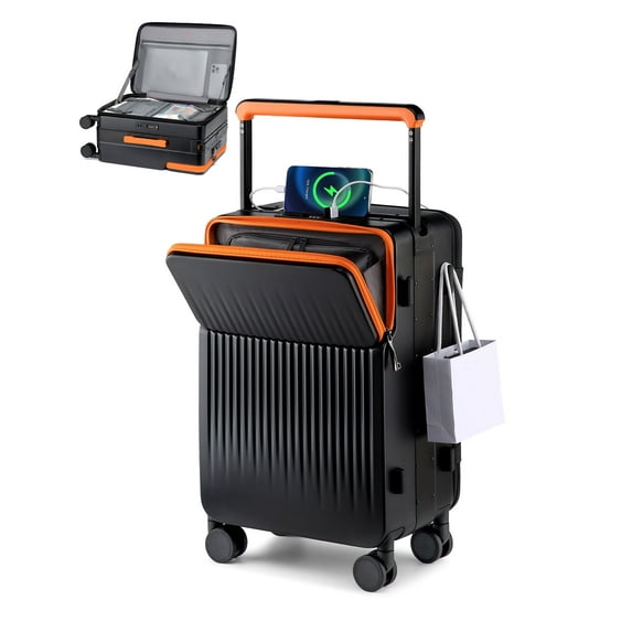 Melalenia Carry-On Luggage 20" with Charging Port PC Hard Shell Suitcase with TSA Lock and Spinner Wheels