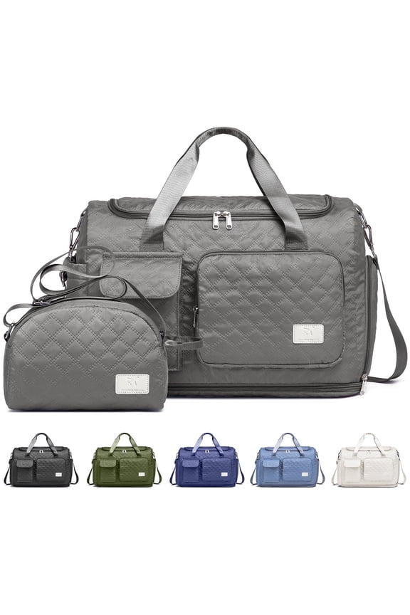 2-Piece Expandable Foldable Duffle Bag Set with Wet Pocket and Shoe Compartment, Waterproof Travel and Gym Bags for Men & Women