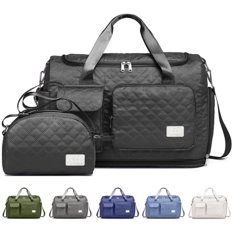 Joyway 2-Piece Expandable Foldable Duffle Bag Set with Wet Pocket and Shoe Compartment, Waterproof Travel and Gym Bags for Men & Women