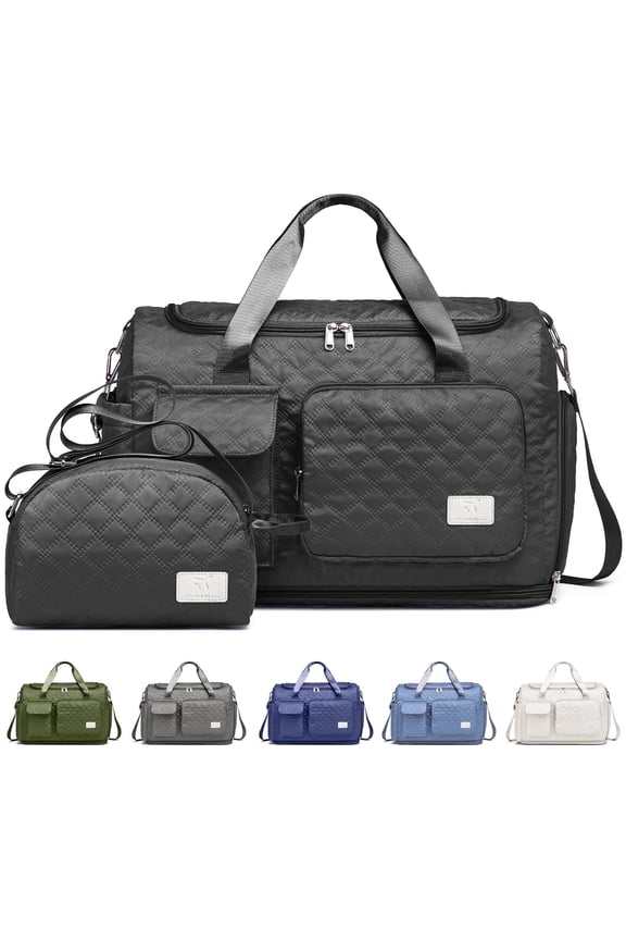 2-Piece Expandable Foldable Duffle Bag Set with Wet Pocket and Shoe Compartment, Waterproof Travel and Gym Bags for Men & Women