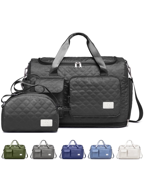 2-Piece Expandable Foldable Duffle Bag Set with Wet Pocket and Shoe Compartment, Waterproof Travel and Gym Bags for Men & Women