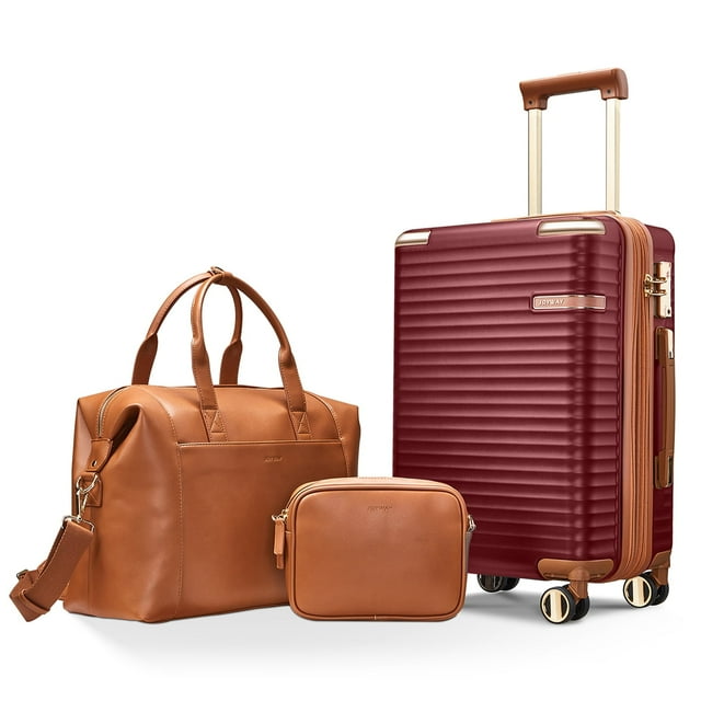 Joyway 3Piece CarryOn Luggage Set with Swivel TSA Lock and Leather