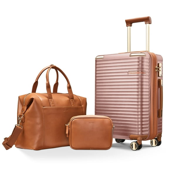Joyway 3-Piece Carry-On Luggage Set with Swivel TSA Lock and Leather Carry Bag