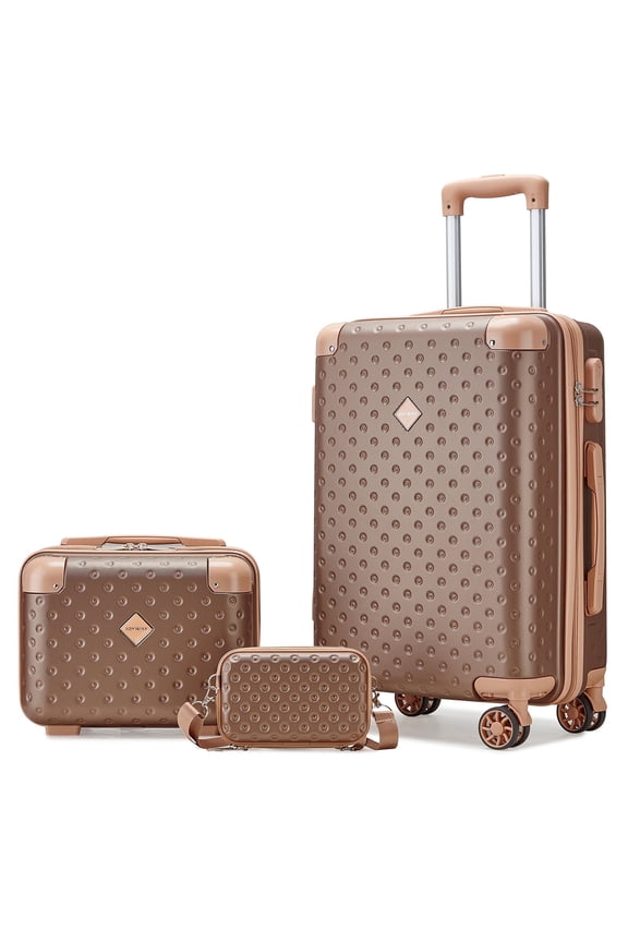 3 Piece Luggage Set with Spinner Wheels Carry-On Suitcase Makeup Case and Crossbody Bag