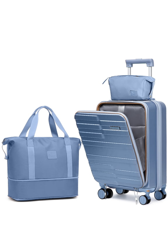 3-Piece Front Opening Cover Carry-on Luggage Side Hooks TSA Lock Spinner Wheels YKK Zippers