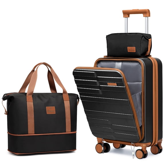 Joyway 3-Piece Front Opening Cover Carry-on Luggage TSA Lock Spinner Wheels YKK Zippers