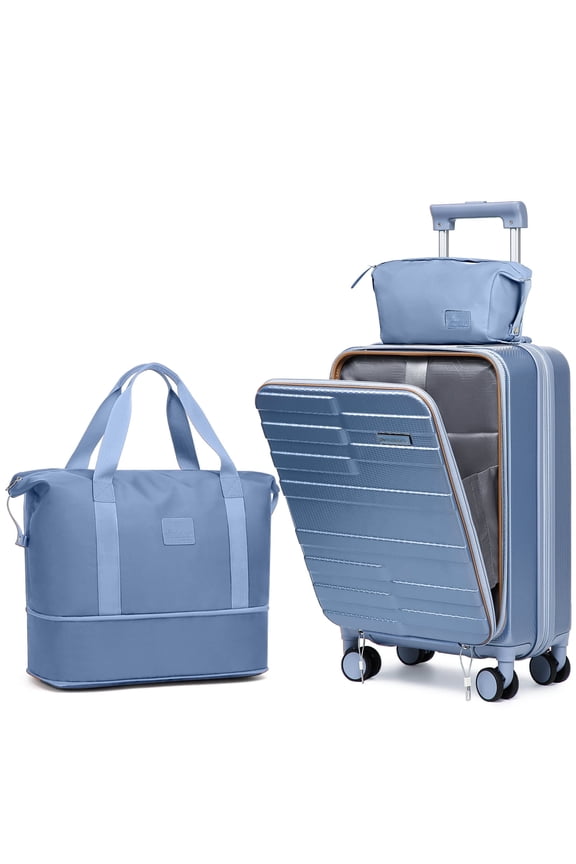 3-Piece Front Opening Cover Carry-on Luggage Side Hooks TSA Lock Spinner Wheels YKK Zippers