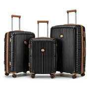 Joyway 3 Piece Luggage Sets Hardshell Lightweight Suitcase with TSA Lock Spinner Wheels（Black）
