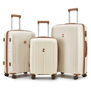 Joyway 3 Piece Luggage Sets Hardshell Lightweight Suitcase with TSA Lock Spinner Wheels（White）