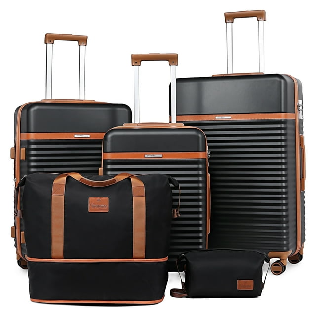 Joyway 5-Piece Luggage Set ABS Hardshell Spinner Suitcase with TSA Lock(Expandable 20"and 24" Carry-On)28"Checked Luggage-Black