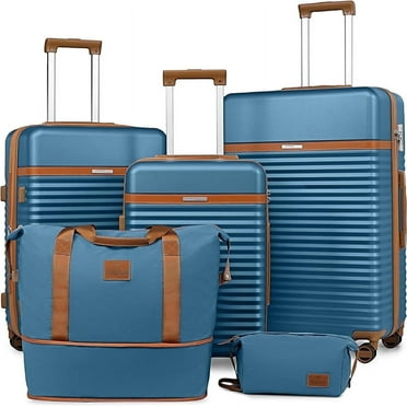 Joyway - 5-Piece Luggage Sets ABS Hardside Spinner Luggage -（Expandable Suitcase20"24"）28-in Checked Luggage-Dark Blue