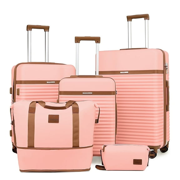 Joyway 5-Piece Luggage Set ABS Hardshell Spinner Suitcase with TSA Lock（Expandable 20"and 24" Carry-On）28"Checked Luggage-Pink