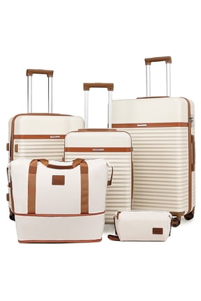 5-Piece Luggage Set ABS Hardshell Spinner Suitcase with TSA Lock(Expandable 20"and 24" Carry-On)28"Checked Luggage-White
