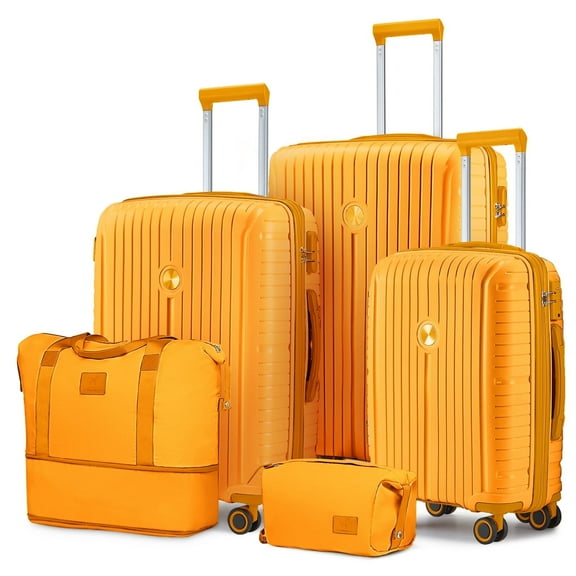 Joyway 5 Piece Luggage Sets Hardshell Lightweight Suitcase with TSA Lock Spinner Wheels-Orange