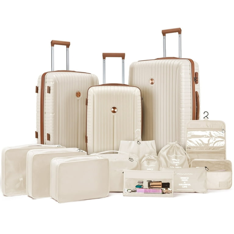 Joyway 13 Piece Luggage Sets Hardshell Lightweight Suitcase with TSA Lock Spinner Wheels White