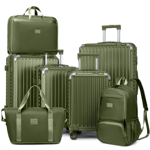 Joyway 7 Piece Luggage Set PC Hardside Lightweight Suitcase with TSA Lock Spinner Wheels (18/20/24/28)