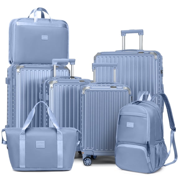 Joyway 7 Piece Luggage Set PC Hardside Lightweight Suitcase with TSA Lock Spinner Wheels (18/20/24/28)