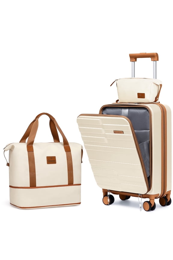 3-Piece Front Opening Cover Carry-on Luggage Side Hooks TSA Lock Spinner Wheels YKK Zippers