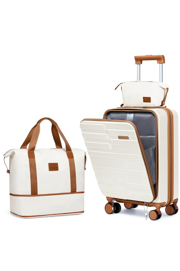 3-Piece Front Opening Cover Carry-on Luggage Side Hooks TSA Lock Spinner Wheels YKK Zippers