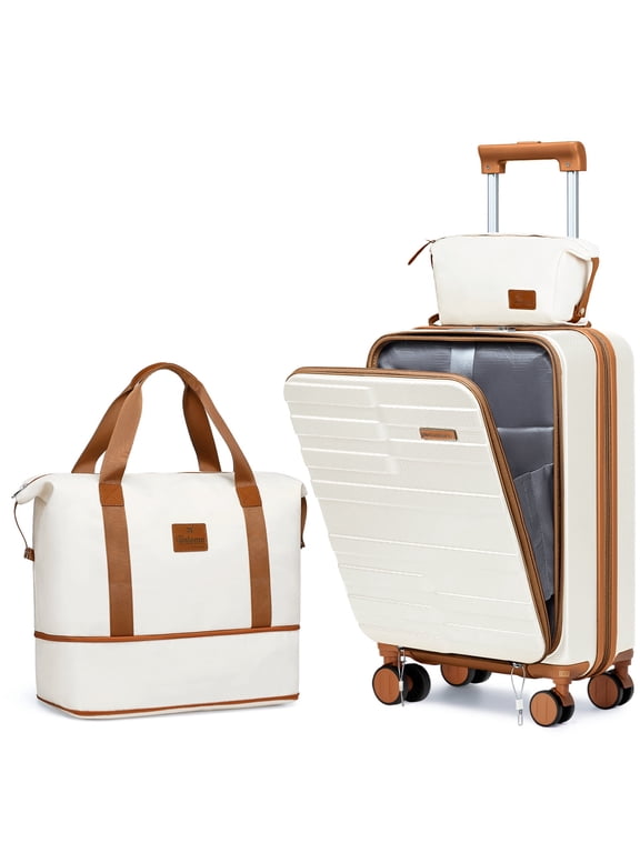 3-Piece Front Opening Cover Carry-on Luggage Side Hooks TSA Lock Spinner Wheels YKK Zippers
