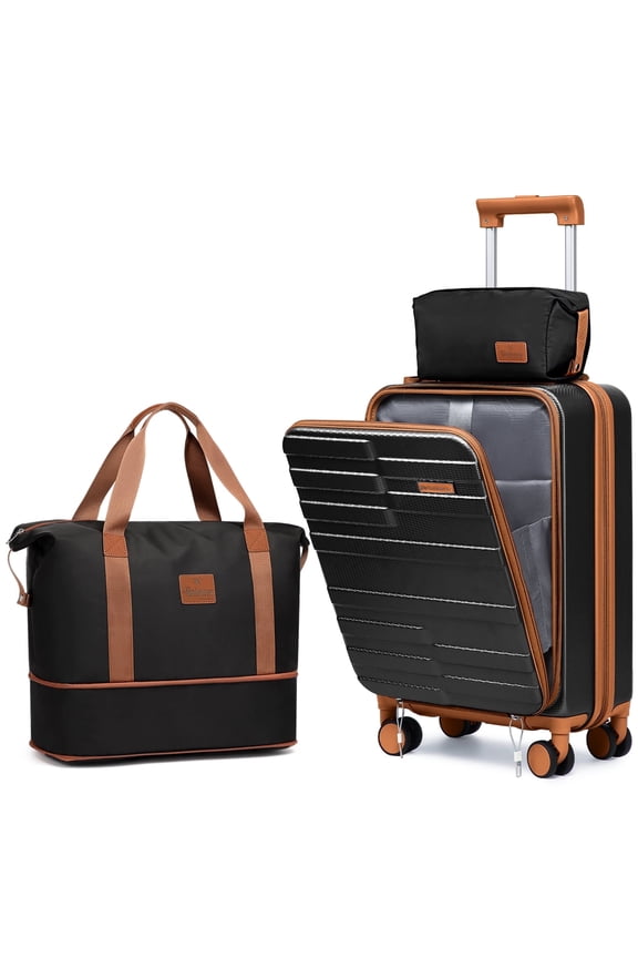 3-Piece Front Opening Cover Carry-on Luggage Side Hooks TSA Lock Spinner Wheels YKK Zippers