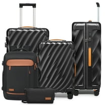 Joyway 5-Piece Luggage Set PC Ultra-Hard Shell Lightweight Suitcase TSA Lock Brake Spinner Wheels (20/24/29) with Backpack Black