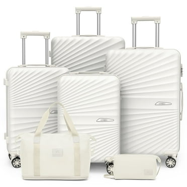 Joyway Luggage Set 6 Piece ABS Hardside Lightweight Suitcase with TSA Lock Spinner Wheels (18/20/24/28)White