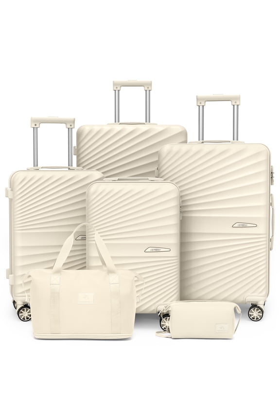 6 Piece Hardshell Luggage Set with Spinner Wheels TSA Lock and Scratch-Resistant Finish Durable Lightweight Suitcases(Tote bags in mixed styles)