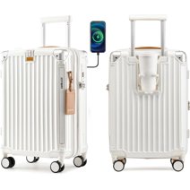 3-piece luggage set, 20 inches, ABS hard shell luggage with USB port and cup holder rotating wheel, pink color