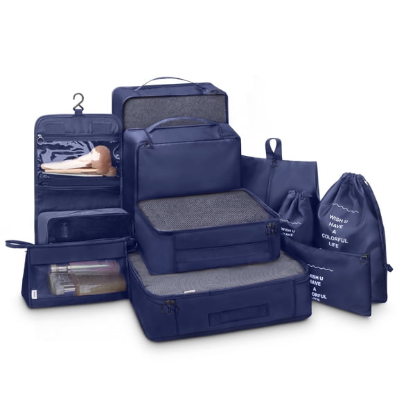 Joyway Packing Cubes 10 Piece Travel Packing Organizers with Extra Large Toiletries Bag for Clothes,Cosmetics,Shoes,Toiletry-Blue