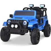 Joywhale 12V Kids Ride on Truck Battery Powered Motorized Car Electric Vehicle for Kids, with Remote Control, 4-Wheel Suspension, LED Lights, Music & FM, Seat Belt, Portable Handle, Blue