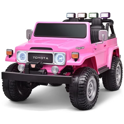 Joywhale 24V 2 Seater Licensed Toyota Land Cruiser FJ40 Electric Car, 4WD Battery Powered Electric Car, with 4x75W Engine, Remote Control, Soft Braking, Easy-Drag, Suspension & Car Cover, Pink