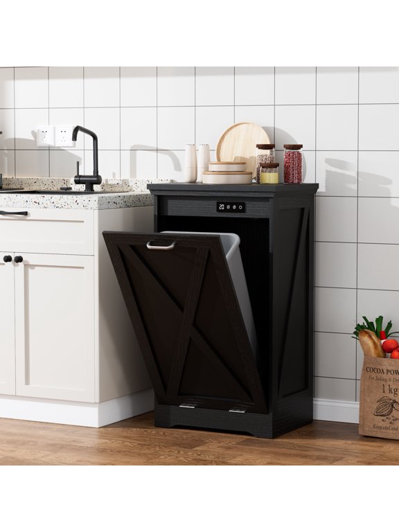 13 Gallon Tilt-Out Trash Can Cabinet Hidden Kitchen Trash Bin with Odor Control & Negative Ion, Pet-Proof Design Black
