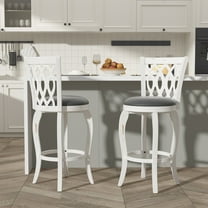 Joywind 29" Bar Height Swivel Bar Stools with High Back, Upholstered Seat & Solid Wood Footrest, White, Set of 2