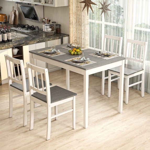 Joywind 5-Piece Solid Wood Dining Set – Rectangular Dining Table with 4 Chairs, Modern Grey Design for Kitchen, Dining Room & Restaurant