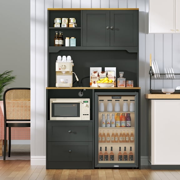 Joywind 72 Inch Tall Kitchen Pantry Storage Cabinet with Mini Fridge Space, Built-in Charging Station, Microwave Hutch with Drawers, Doors and Adjustable Shelves