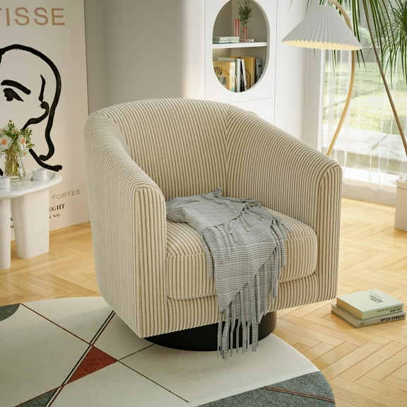 Joywind Corduroy Swivel Barrel Accent Chair, Modern Upholstered Barrel Chair for Living Room, Camel