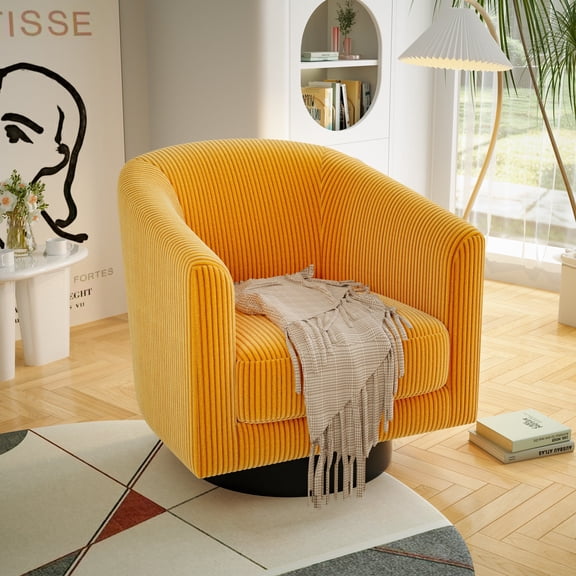 Joywind Corduroy Swivel Barrel Accent Chair, Modern Upholstered Barrel Chair for Living Room, Orange