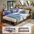 thumbnail image 1 of Joywind Corner Twin Bed Frame with Storage Shelves & USB Charging Station, LED Light Metal Platform Daybed with Drawers for Bedroom, Living Room, or Guest Room, Brown, 1 of 10