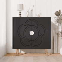 Joywind Floral Accent Cabinet with Adjustable Shelves, Sideboards and Buffets Cabinet, Black