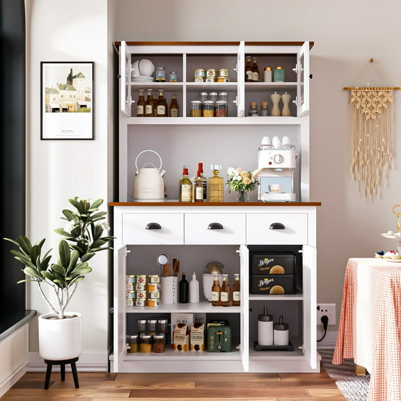 Joywind Freestanding Kitchen Hutch with Charging Station, Storage Drawers, and Adjustable Shelves - Perfect Pantry Cabinet, 71.2 in(White)